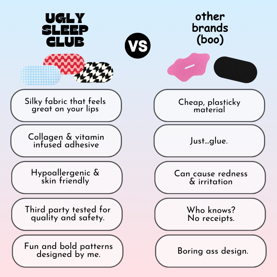 Comparison chart between 'Ugly Sleep Club' and 'other brands' on a gradient background.